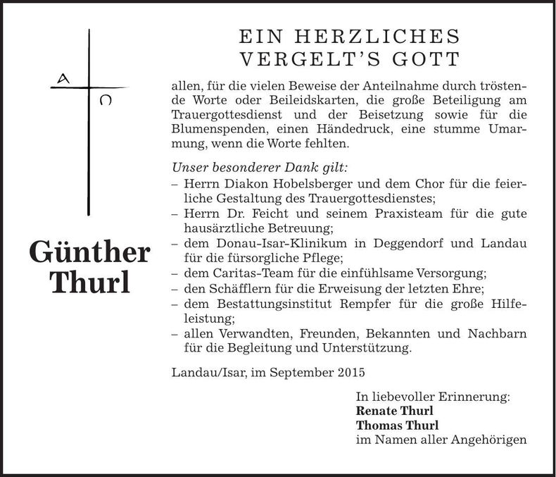Traueranzeige Günther Thurl