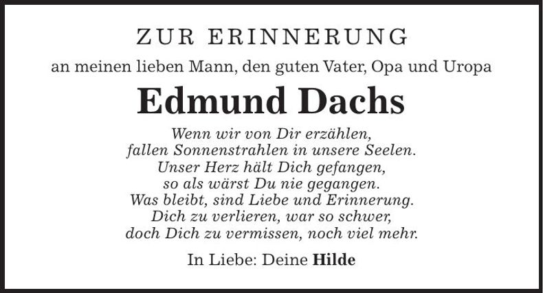 Traueranzeige Edmund Dachs