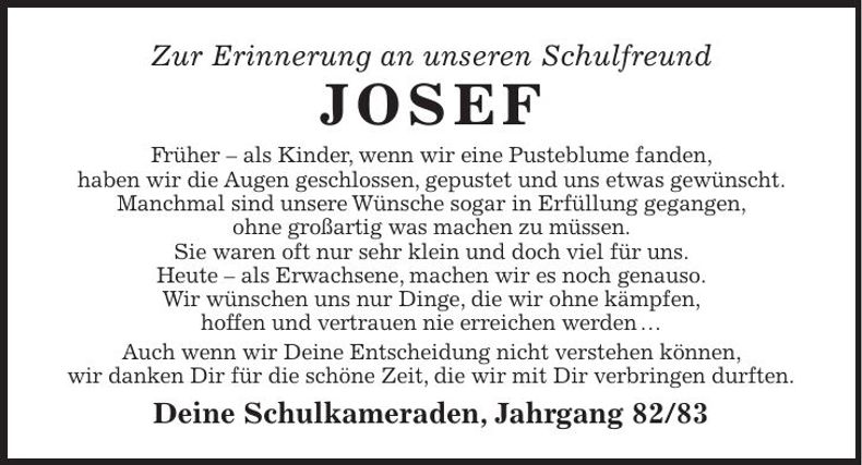 Traueranzeige Josef Schamberger