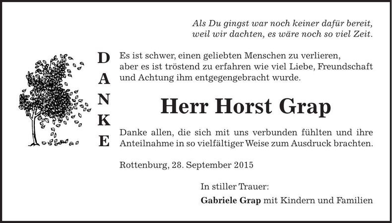 Traueranzeige Horst Grap