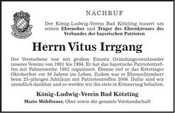 Traueranzeige Vitus Irrgang