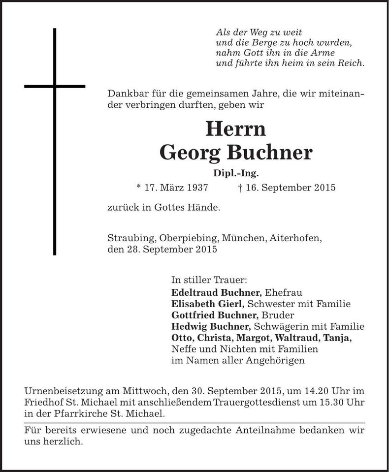 Traueranzeige Georg Buchner