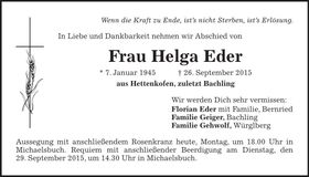 Traueranzeige Helga Eder