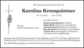 Traueranzeige Karolina Kreuzpaintner