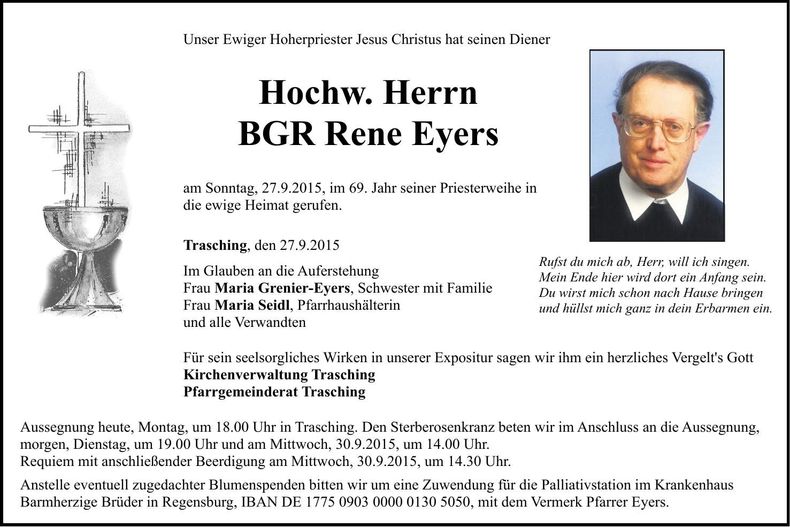 Traueranzeige Hochw. Herr BGR Rene Eyers