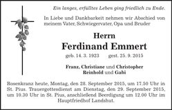 Traueranzeige Ferdinand Emmert