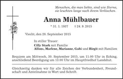 Traueranzeige Anna Mühlbauer