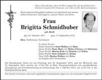 Traueranzeige Brigitta Schmidhuber