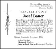 Traueranzeige Josef Bauer