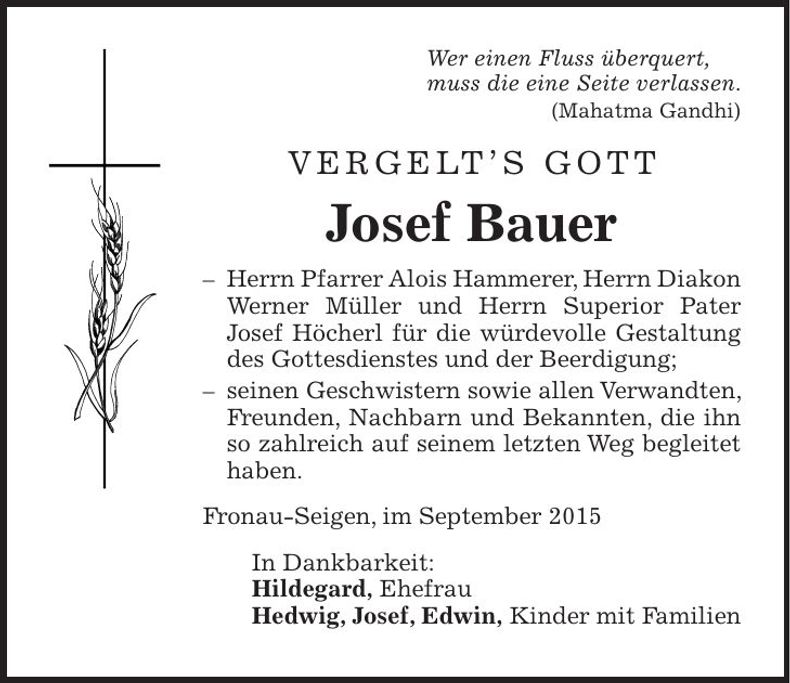 Traueranzeige Josef Bauer