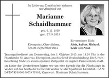 Traueranzeige Marianne Schaidhammer