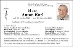 Traueranzeige Anton Karl