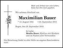 Traueranzeige Maximilian Bauer
