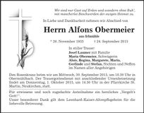 Traueranzeige Alfons Obermeier