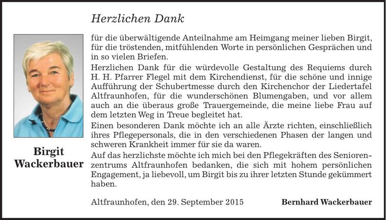 Traueranzeige Birgit Wackerbauer