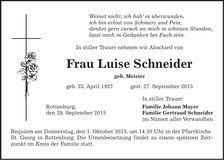 Traueranzeige Luise Schneider