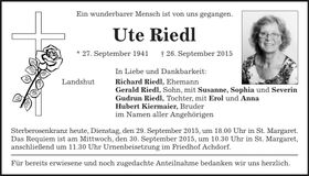 Traueranzeige Ute Riedl
