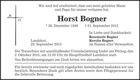 Traueranzeige Horst Bogner
