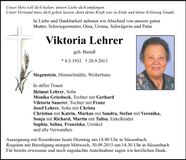 Traueranzeige Viktoria Lehrer