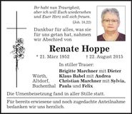 Traueranzeige Renate Hoppe