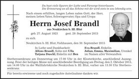 Traueranzeige Josef Brandl