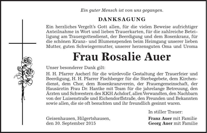 Traueranzeige Rosalie Auer