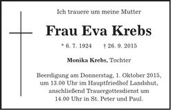 Traueranzeige Eva Krebs
