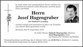 Traueranzeige Josef Hagengruber