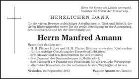 Traueranzeige Manfred Amann