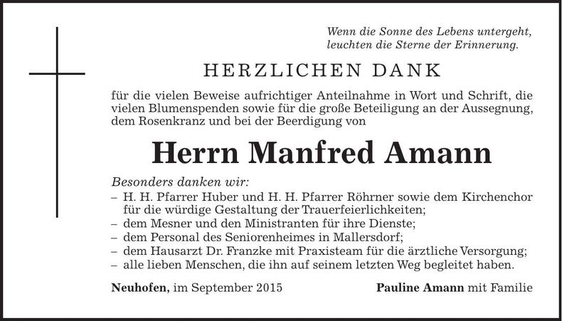 Traueranzeige Manfred Amann