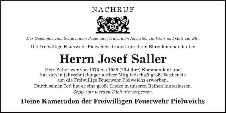 Traueranzeige Josef Saller