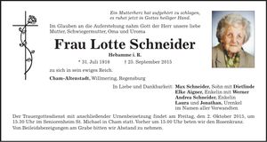 Traueranzeige Lotte Schneider