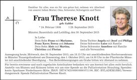 Traueranzeige Therese Knott