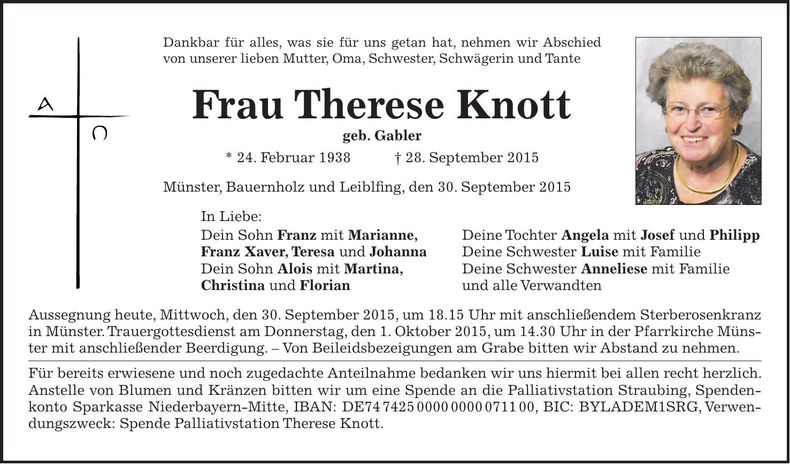 Traueranzeige Therese Knott