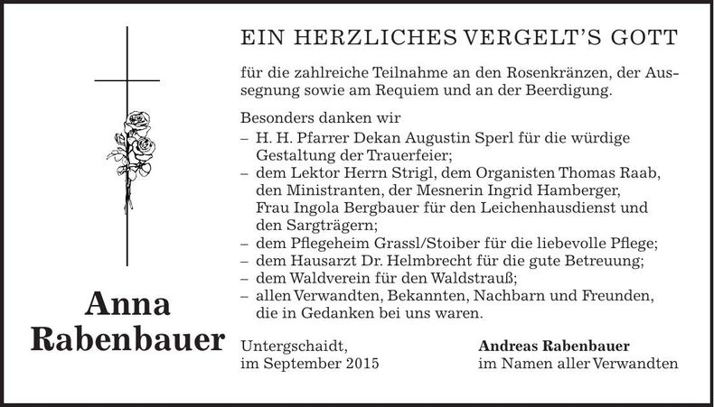 Traueranzeige Anna Rabenbauer