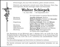 Traueranzeige Walter Schiepek