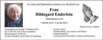 Traueranzeige Hildegard Enderlein