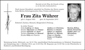 Traueranzeige Zita Wührer