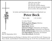 Traueranzeige Peter Beck