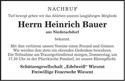 Traueranzeige Heinrich Bauer