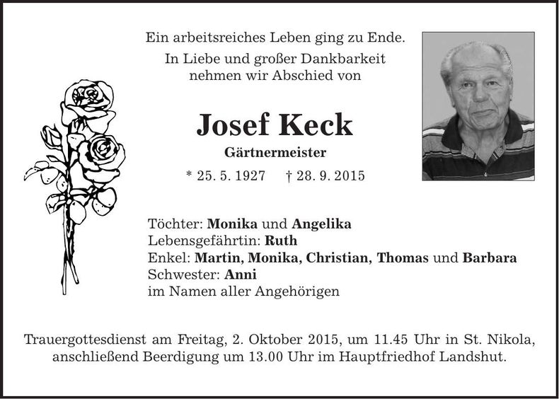 Traueranzeige Josef Keck