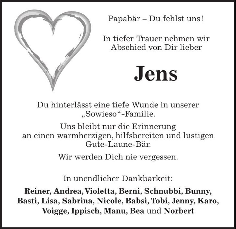 Traueranzeige Jens Linow