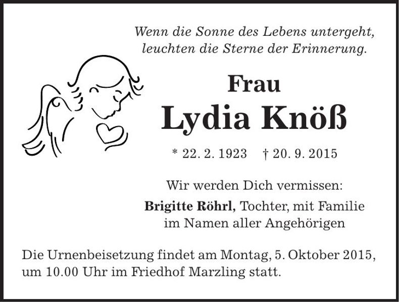 Traueranzeige Lydia Knöß