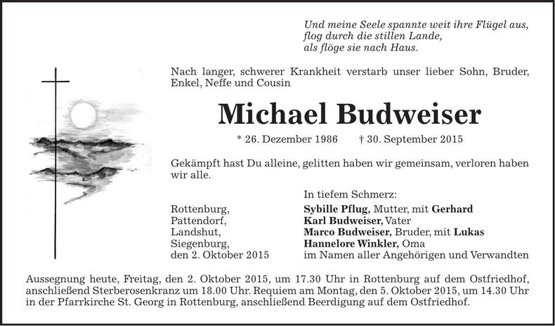 Traueranzeige Michael Budweiser