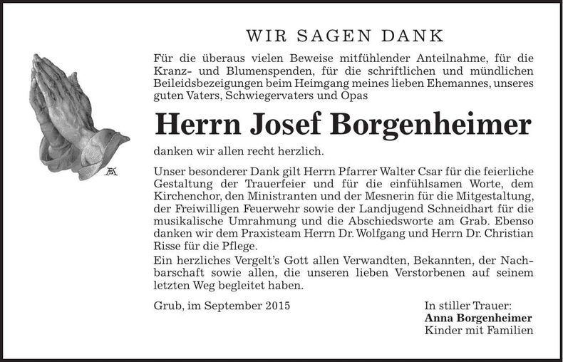 Traueranzeige Josef Borgenheimer