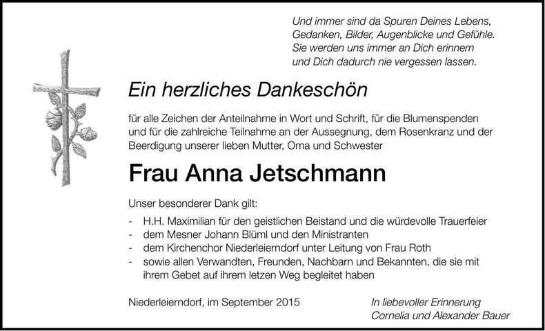 Traueranzeige Anna Jetschmann