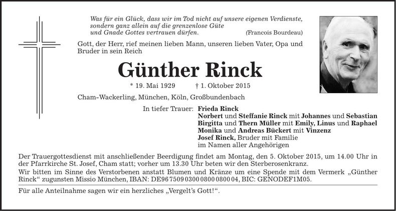 Traueranzeige Günther Rinck