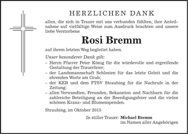 Traueranzeige Rosemarie Bremm