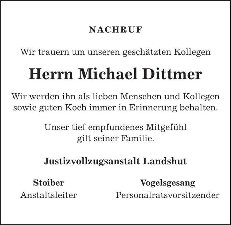 Traueranzeige Michael Dittmer