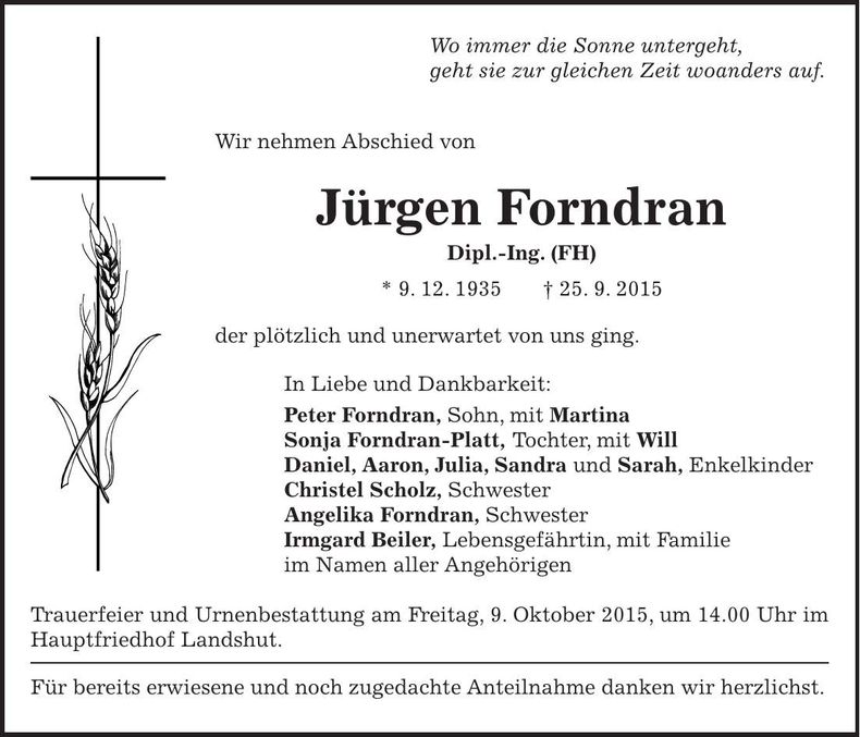 Traueranzeige Jürgen Forndran